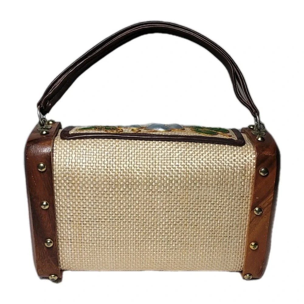 Vintage Mahler Purse Made In Philippines Wood Straw Grapes And Leaf...